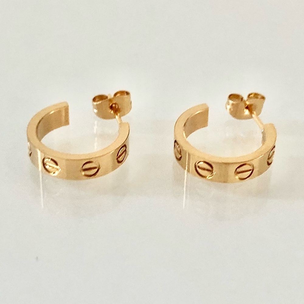 Gold Small Screw Hoop Earrings - Picture 10 of 14